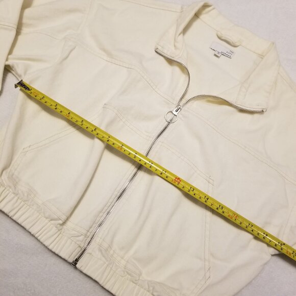 White 100% Cotton Jacket Cropped Baggy Fit Zip Sweater Medium Ten Sixty Sherman - Picture 11 of 11